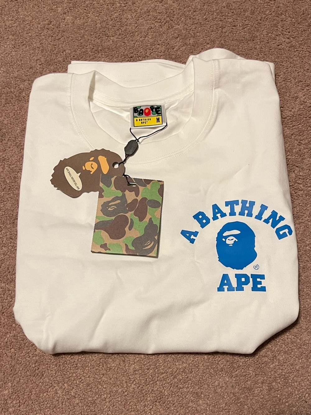 A Bathing Ape White Tee with Blue Logo - Men’s